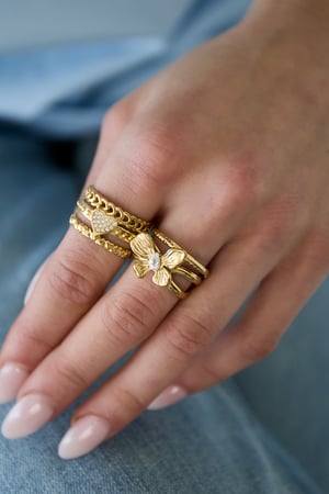 Layered statement ring with flower and stone h5 Picture2
