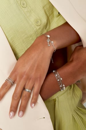 Link bracelet key charm & pearl Gold Color Stainless Steel h5 Picture4