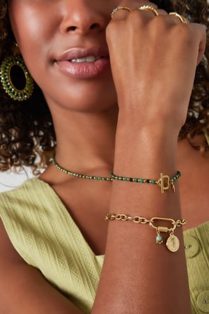 Beaded bracelet heart lock - green/Gold color Stainless Steel h5 Picture4