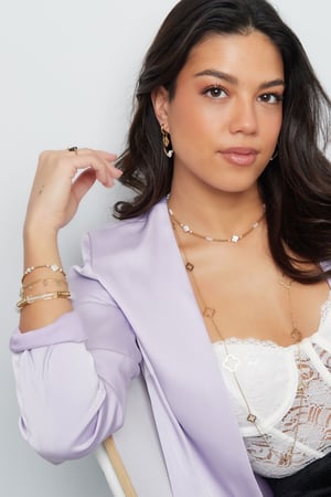 Beaded bracelet clover - Natural stones collection Gold Color Hematite h5 Picture3