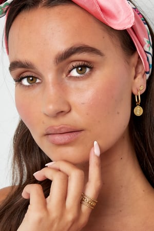 Earrings oblong with eye coin - Gold Color Stainless Steel h5 Picture2