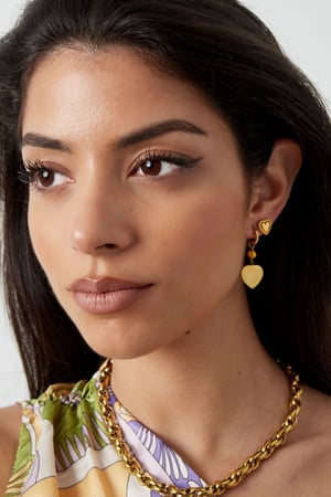 Orecchini charm cuore con dettagli gialli - Colore oro/giallo h5 Immagine4