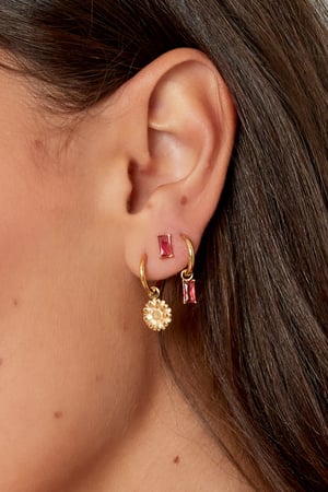 Ear studs rectangular stone - Gold color/fuchsia h5 Picture3