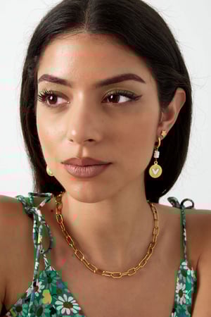 Earrings hanging heart coin - Gold color/white h5 Picture4