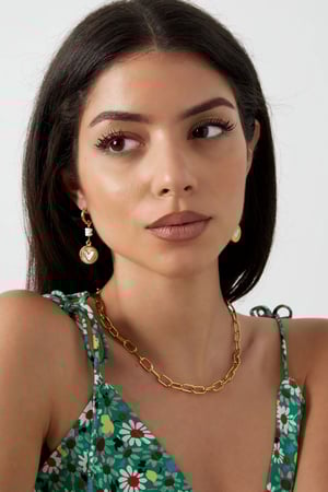 Earrings hanging heart coin - Gold color/white h5 Picture2