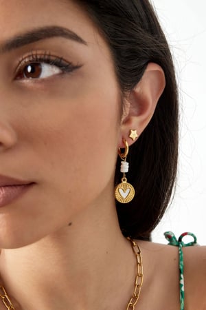 Earrings hanging heart coin - Gold color/white h5 Picture3