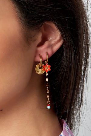 earring flower with chain and beads red h5 Picture3