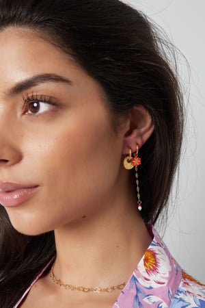 earring flower with chain and beads red h5 Picture4