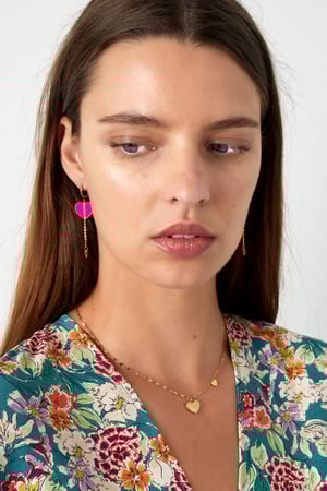 Pendientes corazón con detalle de circonitas - Color dorado/rosa h5 Imagen2