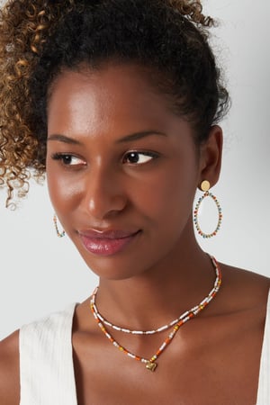 Yeşil - altın boncuklu oval kolye küpe h5 Resim2