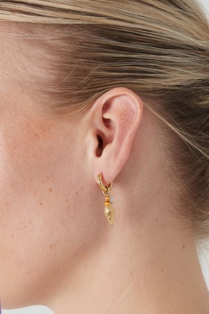 Earrings with diamond-shaped charm and beads Gold color/Multi Stainless Steel h5 Picture2