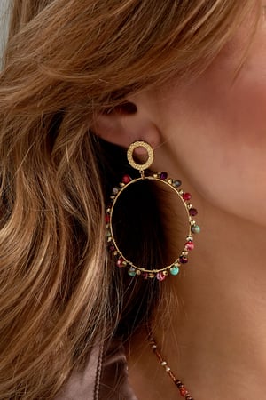 Double circle earrings with beads - Gold color/grey h5 Picture3