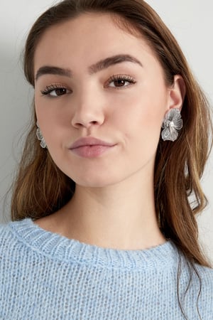 Statement-Ohrring mit Blumenstein – Goldfarbe - Goldfarbefarbe h5 Bild2