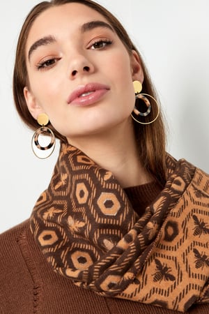 Earrings double round - Gold color/beige h5 Picture2