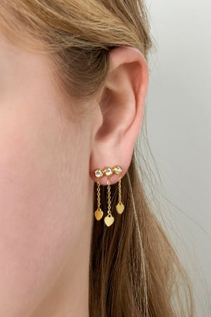 Ohrringe Herzen & Steine - Goldfarbe/Weiß h5 Bild3