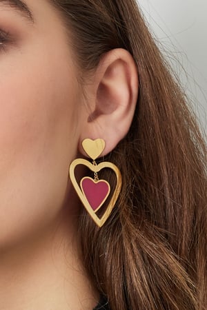 Double heart earrings - Gold color/pink h5 Picture3