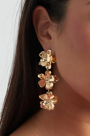 Doppelte florale Liebesohrringe – Goldfarbe - Goldfarbefarbe h5 Bild3