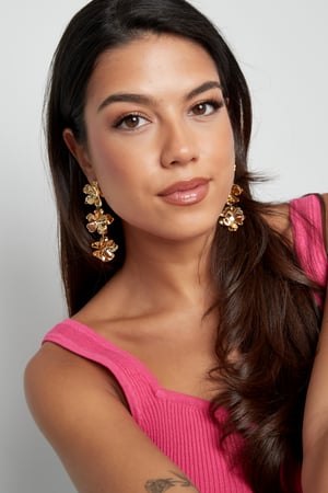 Doppelte florale Liebesohrringe – Goldfarbe - Goldfarbefarbe h5 Bild4