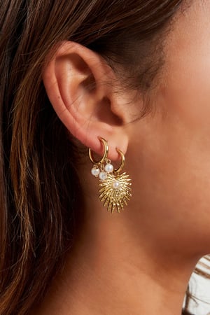 Round earring with three pearl pendant - Silver Color color h5 Picture3