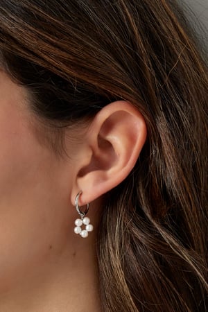 Earring with pearl flower pendant - Silver Color color h5 Picture3