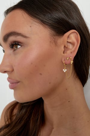 Double earring with palm and pearl - Silver Color color h5 Picture2