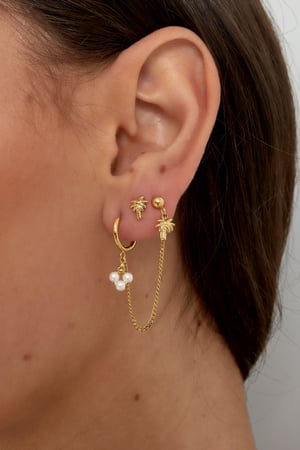 Double earring with palm and pearl - Silver Color color h5 Picture3