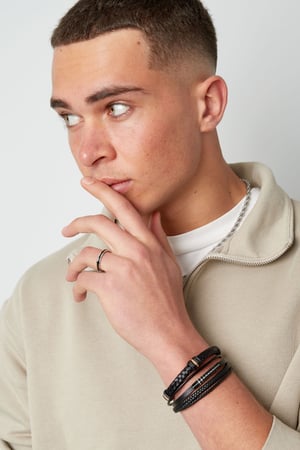 Mannenarmband gevlochten met goude/zwarte ringen h5 Afbeelding3