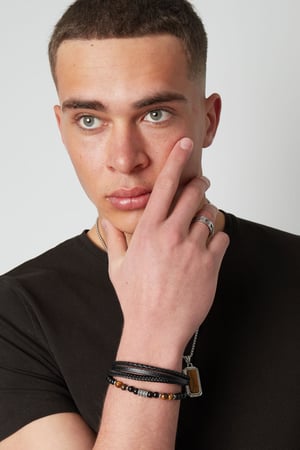 Mannenarmband dubbel gevlochten met kralen - zilver/zwart h5 Afbeelding2