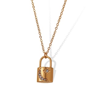 Lock Stainless Steel Gold Color Pendant Necklaces h5