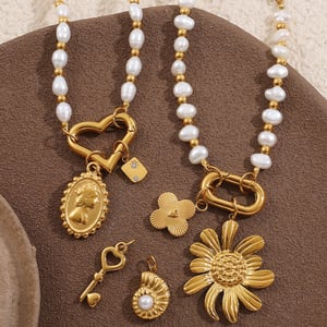 Daily Beads Stainless Steel Gold Color Pearl DIY Pendant Necklaces h5 Picture3