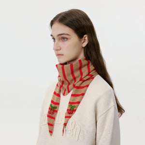1 Piece Color-blocking Striped knitted Bandana with Beaded Cherry h5 Picture2
