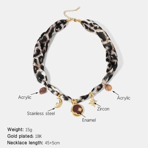 Enamel Moon Stainless Steel Leopard Print Pendant Necklace h5