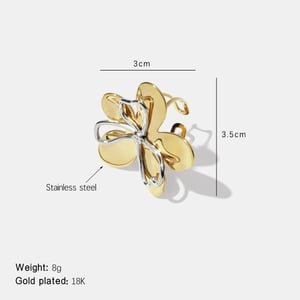 Flower Gold and Silver  Mixed Color Stainless Steel  Statement Ring h5