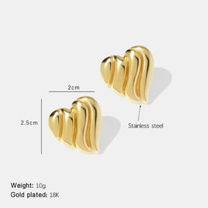 Retro Heart Thread Stainless Steel Gold Color Women's Stud Earrings h5