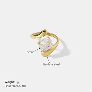 Irregular Shape Zircon Stainless Steel Gold Color Gemstone Ring h5