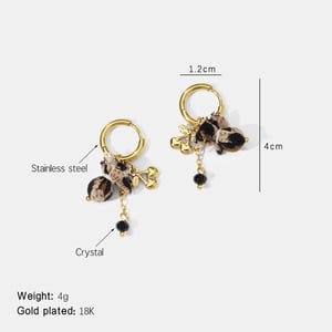 Leopard Fabric Cherry Stainless Steel Gold Color Drop Earrings h5