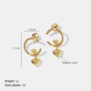 Heart Circle Stainless Steel Gold Color Drop Earrings h5