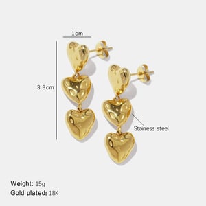 Heart Hammer Pattern Stainless Steel Gold Color Dangle Earrings h5