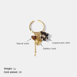 Heart Stainless Steel Leopard Fabric Gold Color Statement Ring h5