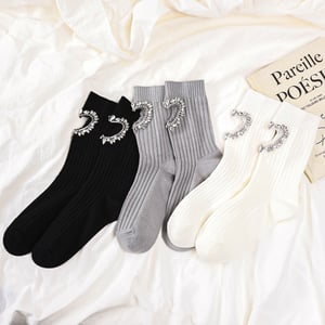Light Luxury Rhinestone Studded Hollow Heart Knitted Pure Cotton Women's Socks h5 Picture3