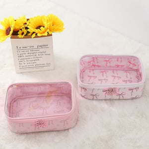 1 Adet Basit Tatlı Fiyonk Düğümlü Kadın Makyaj Çantası h5 Resim2