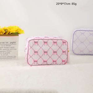 1 Adet Sevimli Fiyonklu Ekose Kadın Makyaj Çantası h5 