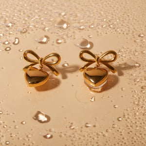 1 pair stainless  gold plated simple sweet style heart shape women's drop earrings h5 Picture8