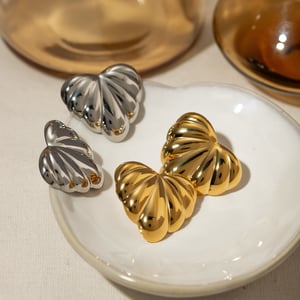 1 Pair Puff Heart Shape Stainless Steel Stud Earrings h5 Picture5