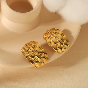 1 pair of personalized classic  gold-plated stainless steel geometric woven texture earrings for women's jewelry for daily wear h5 Picture5