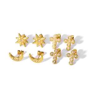 1 pair of fashionable and exquisite  gold-plated stainless steel dot diamond eight-pointed star pearl cross earrings for women's jewelry for daily wear h5 Picture3