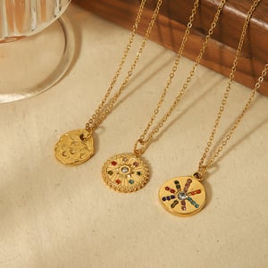 1 piece of exquisite and fashionable  gold-plated stainless steel with colored diamond geometric pendant necklace for women's daily wear h5 Picture4