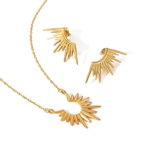 1 pair of creative and fashionable  gold-plated stainless steel irregular sun earrings for women for daily wear h5 Picture5