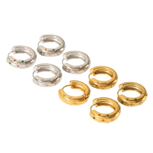 1 par de exquisitos y modernos aretes de estrella de ocho puntas con diamantes de acero inoxidable chapados en oro de  para mujer para uso diario h5 Imagen4