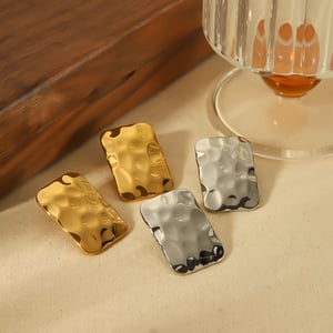 1 pair of personalized fashion  gold-plated stainless steel square hammer texture earrings for women's jewelry for daily wear h5 Picture4